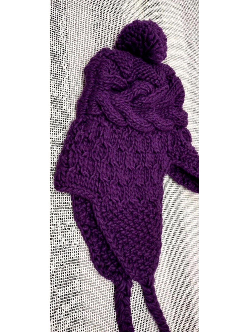 Purple Peruvian Hat Cap Chullo Style Ear Flaps Soft Bulky Acrylic Unisex Unworn